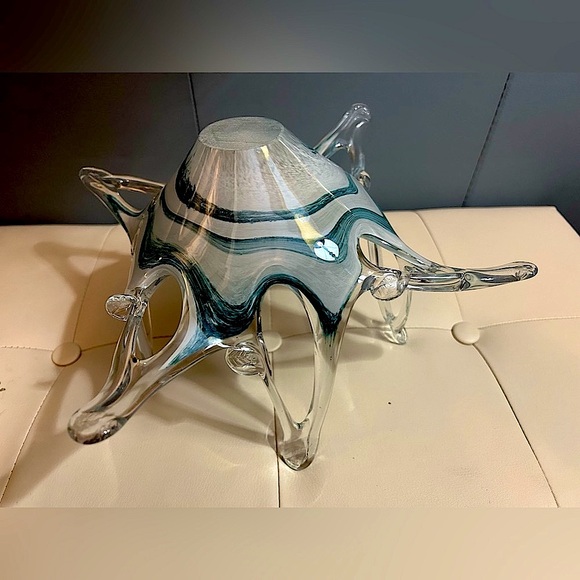 Blue and white marbled glass decor fruit bowl - Picture 4 of 6